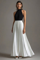 Schwarzes Neckholder A-Linie Plissee Chiffon Ballkleid